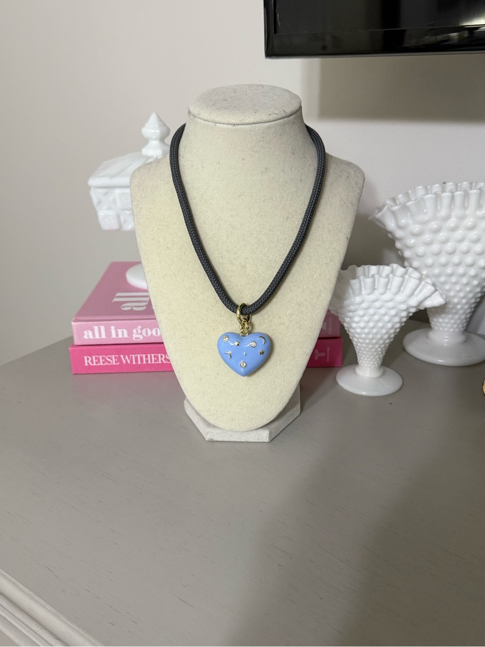 Allie + Bess Enamel Heart Charm with Grey Paracord Necklace